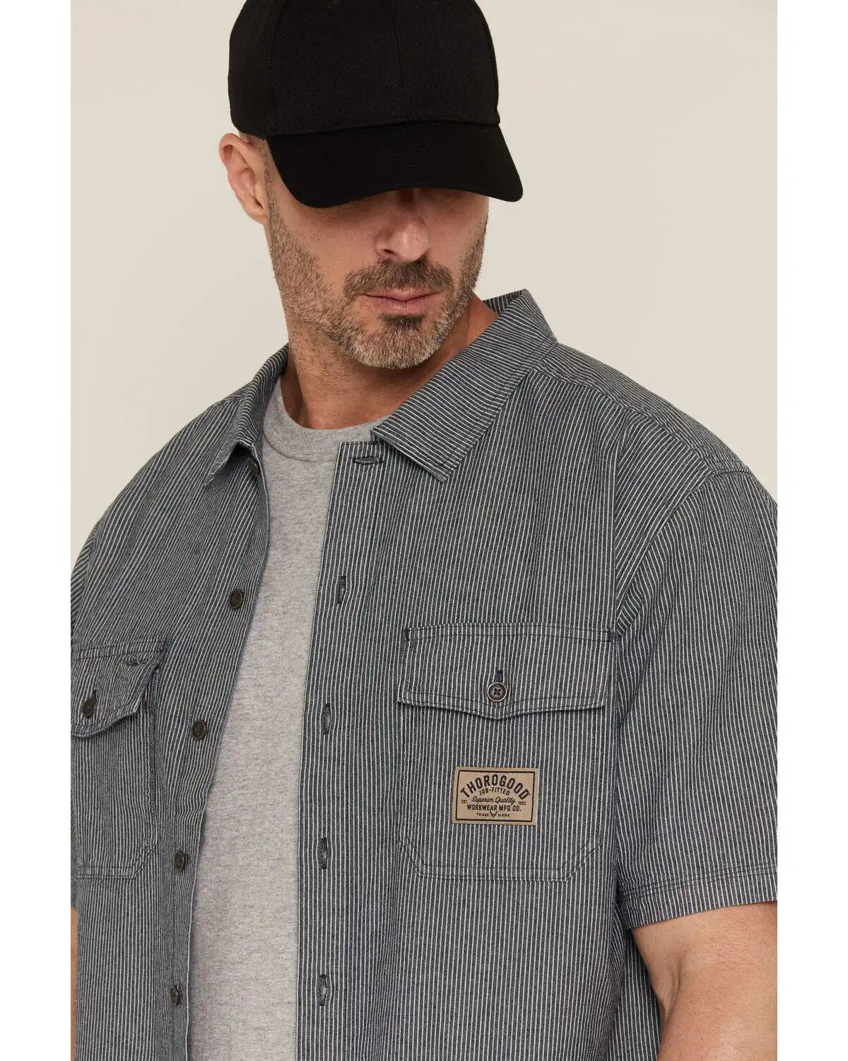 Thorogood Men's Striped Short Sleeve Button-Down Garage Shirt