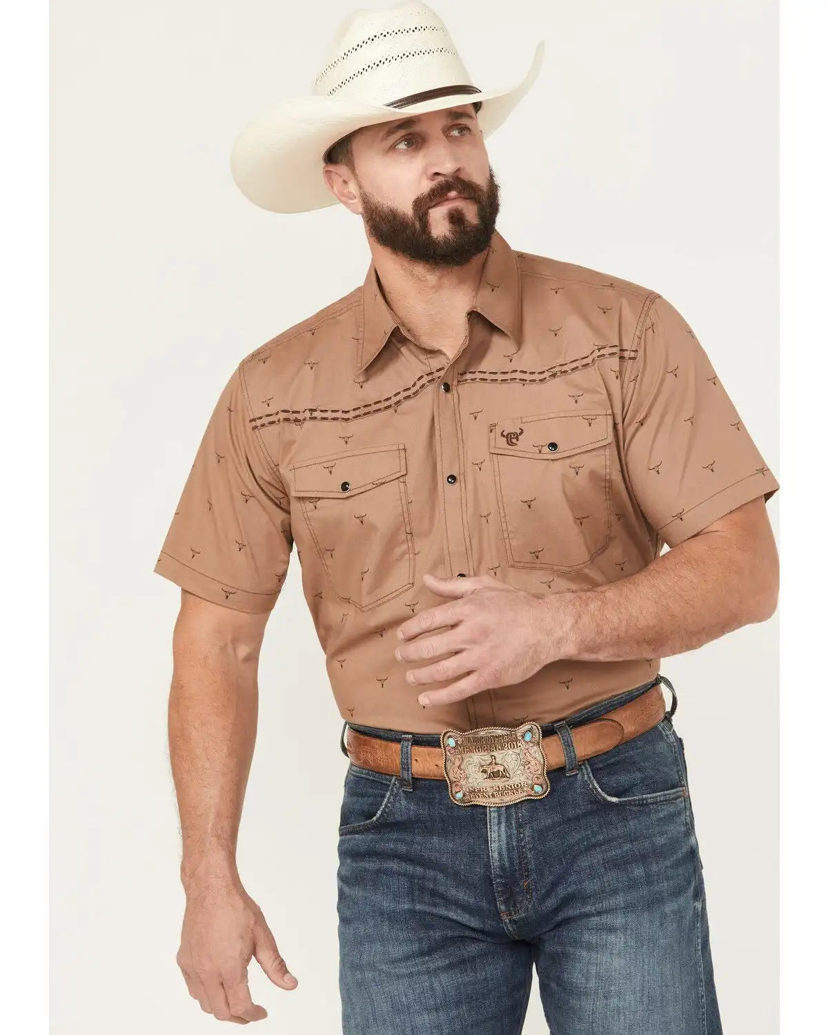 Cowboy Hardware Men's Boot Barn Exclusive Steerhead Short Sleeve Snap Stretch Western Shirt