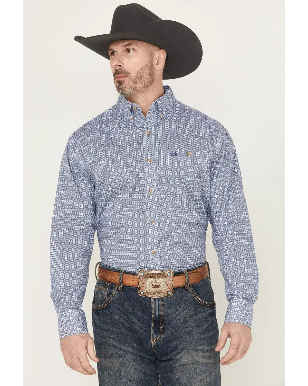 Wrangler Men's Geo Print Long Sleeve Button-Down Stretch Western Shirt - Tall