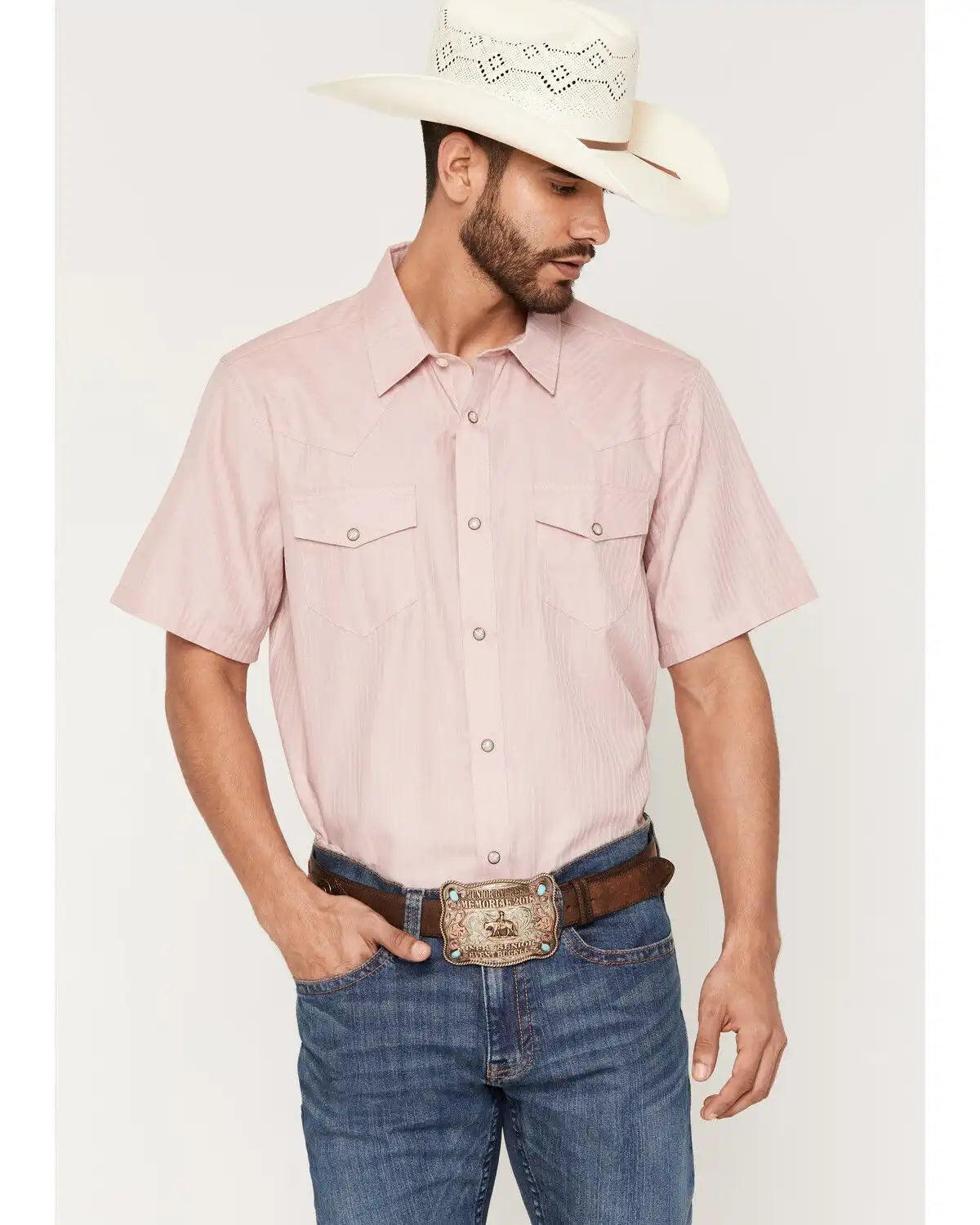 Gibson Trading Co Men's Basic Satin Striped Short Sleeve Snap Western Shirt
