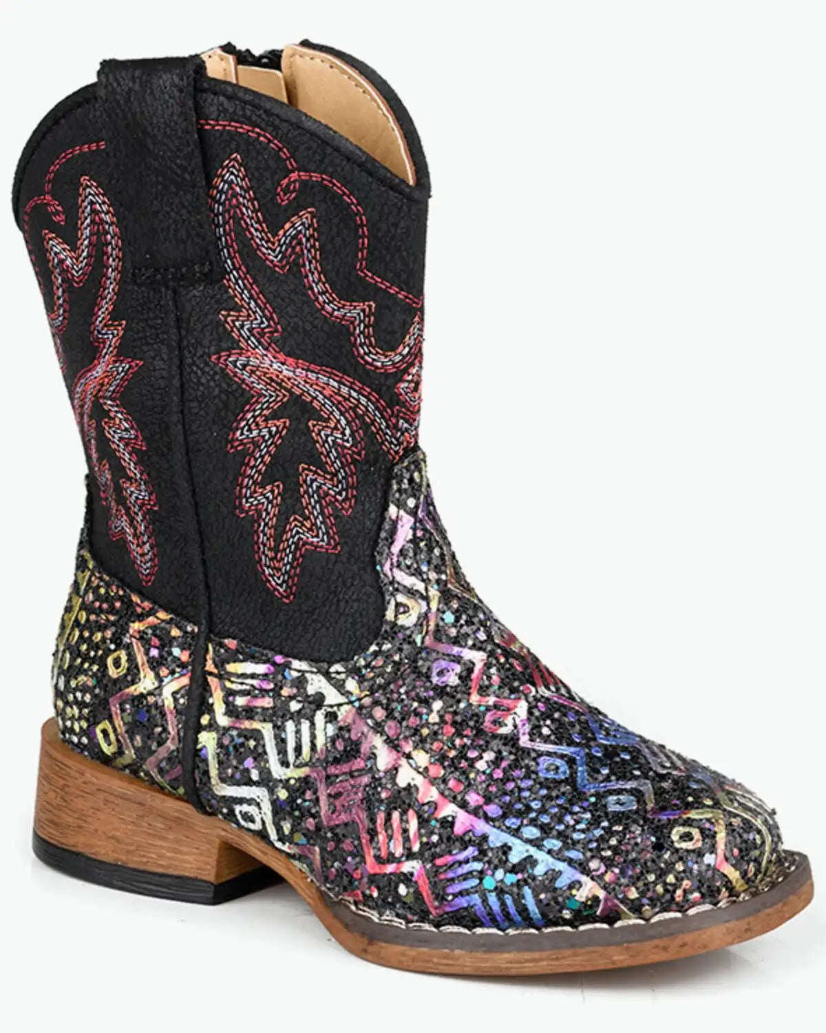 Roper Toddler Girls' Glitter Southwestern II Western Boots - Broad Square Toe
