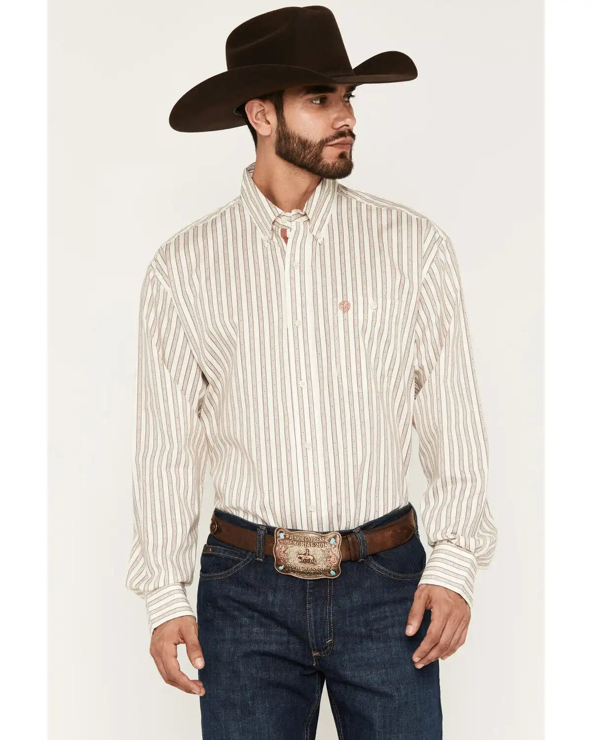 George Strait by Wrangler Men's Striped Long Sleeve Button-Down Stretch Western Shirt