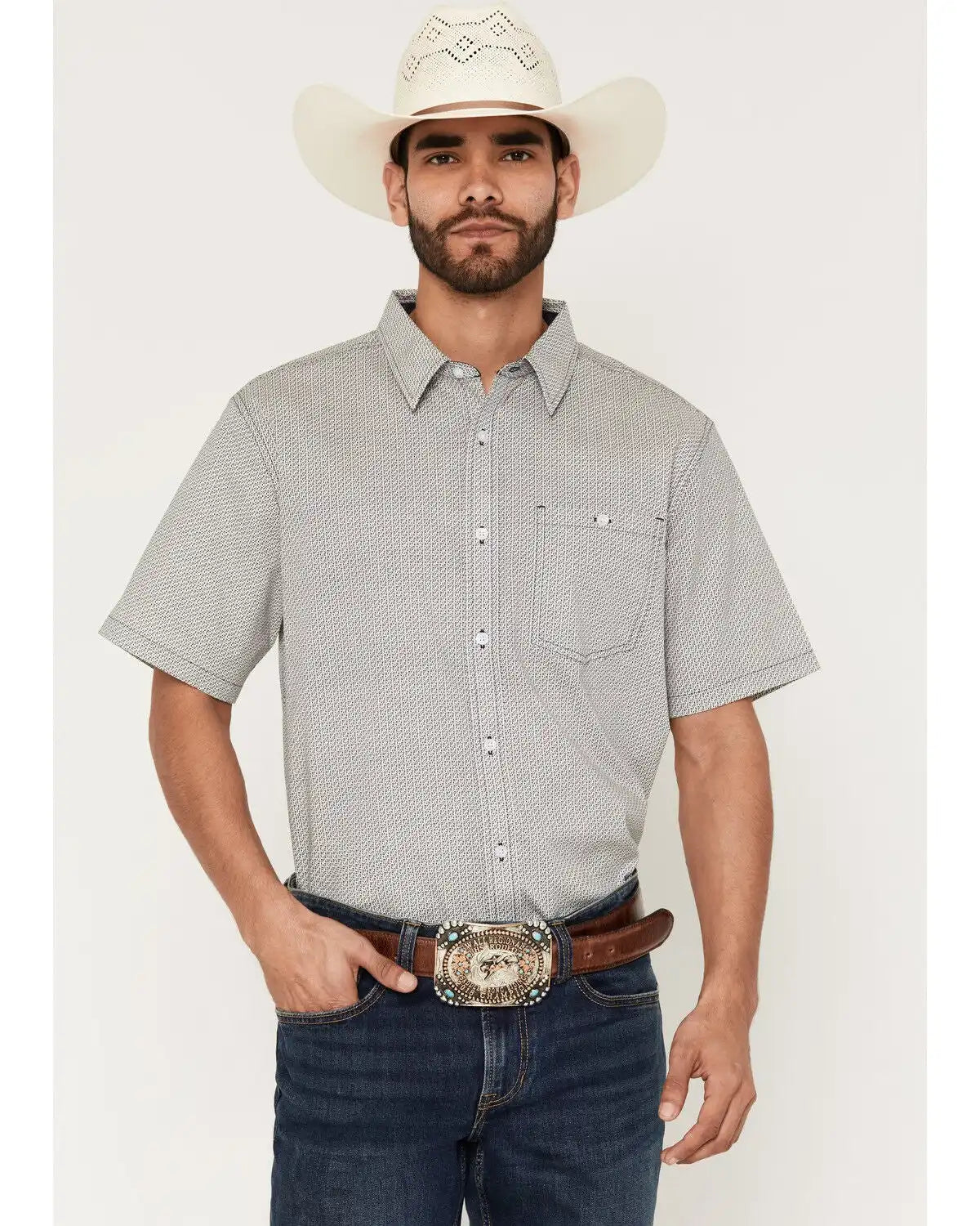 RANK 45® Men's Charged Geo Print Short Sleeve Button-Down Stretch Western Shirt