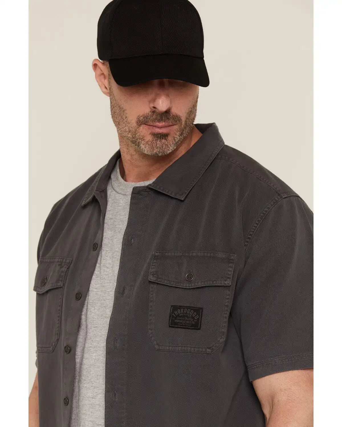 Thorogood Men's Solid Washed Garage Short Sleeve Button-Down Shirt