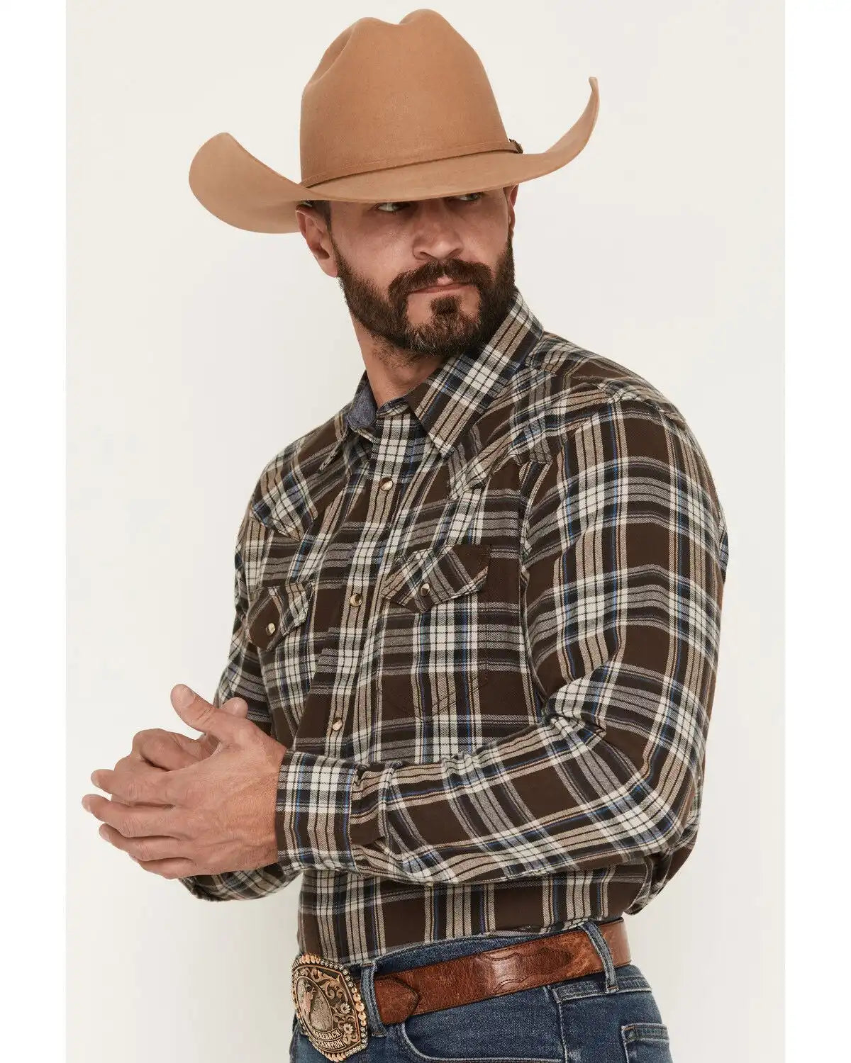 Cody James Men's Mud Pit Plaid Print Long Sleeve Snap Flannel Shirt