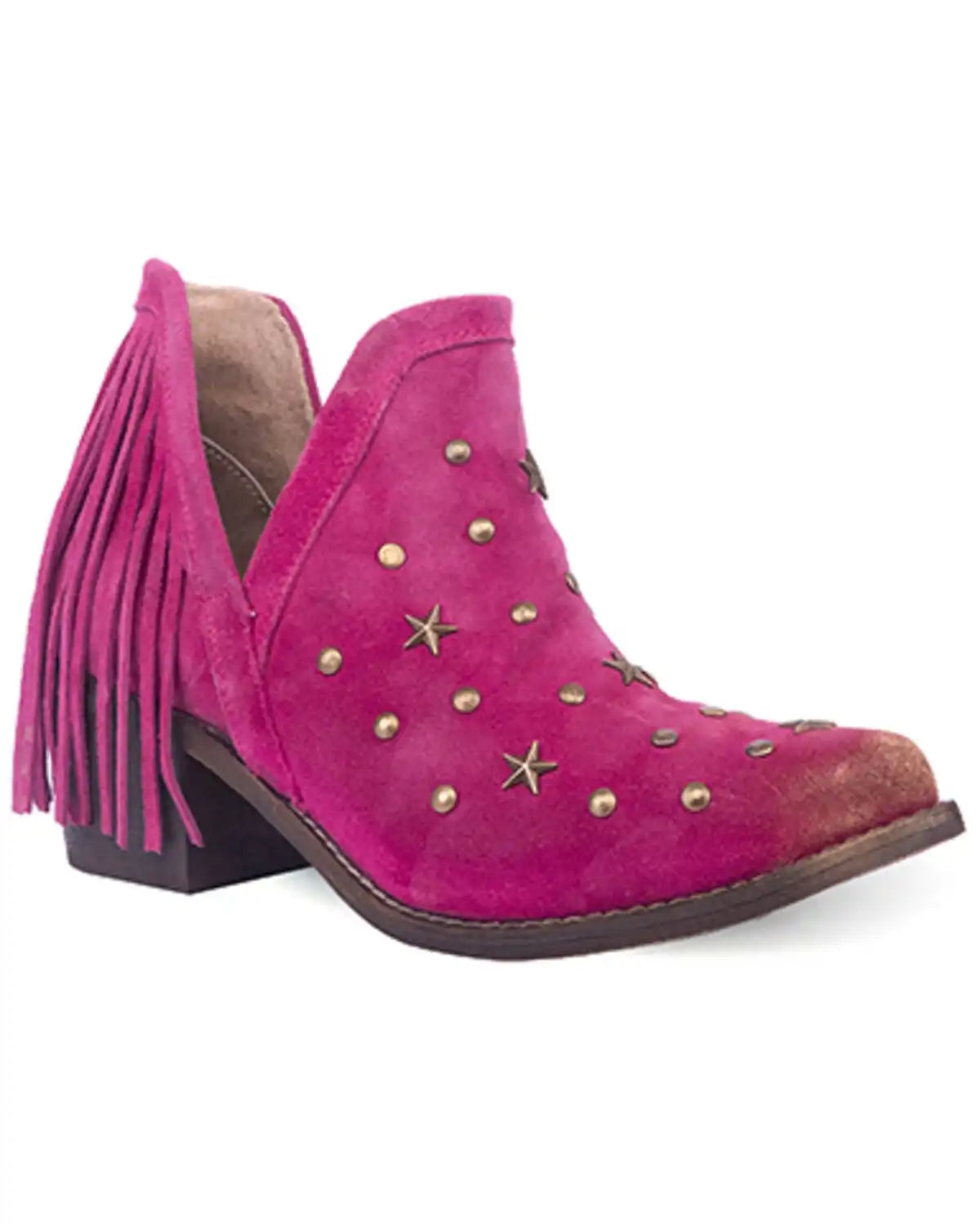 Circle G Women's Fringe Studded Roughout Booties - Round Toe
