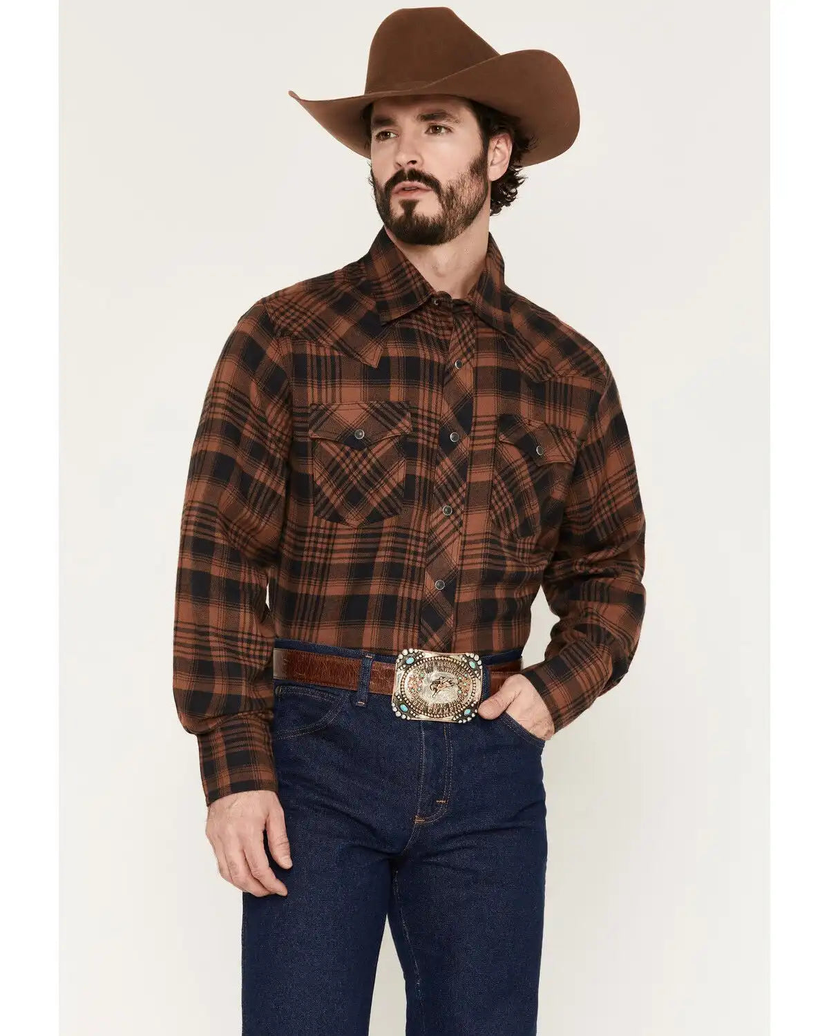 Wrangler Retro Men's Plaid Print Long Sleeve Snap Flannel Shirt