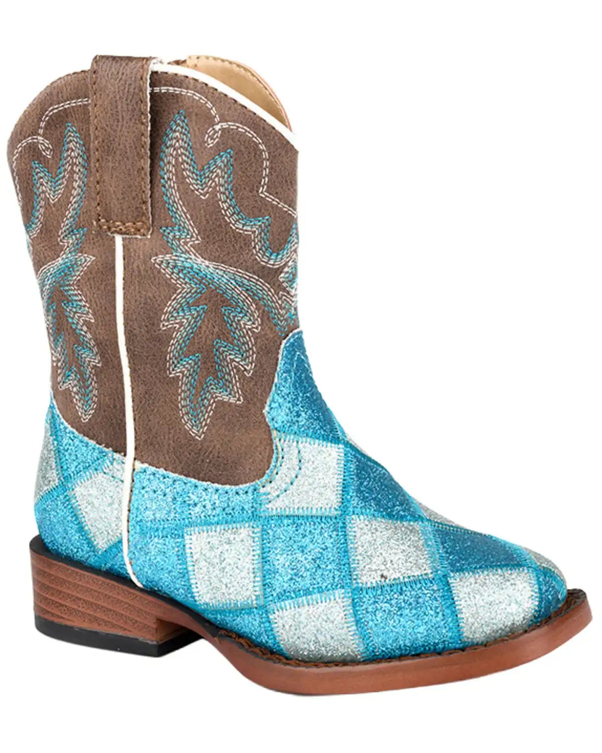 Roper Toddler Girls' Glitter Blocks Western Boots - Broad Square Toe