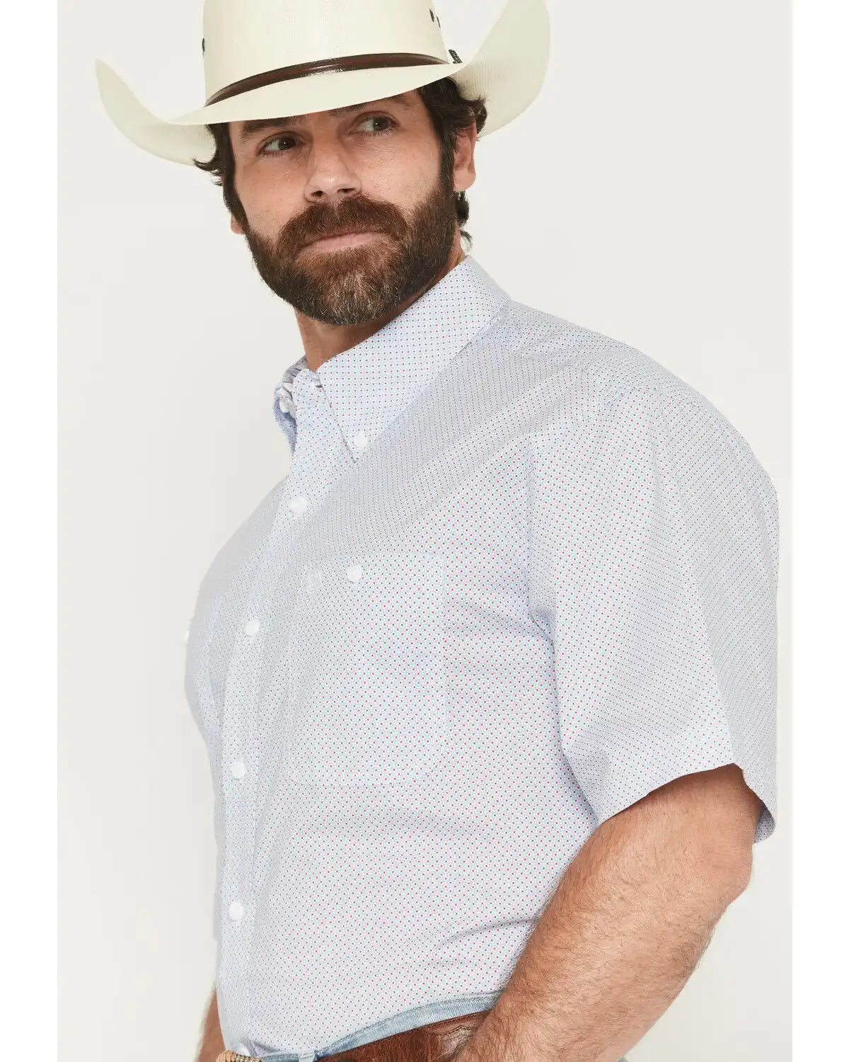 George Strait by Wrangler Men's Geo Print Short Sleeve Button-Down Stretch Western Shirt