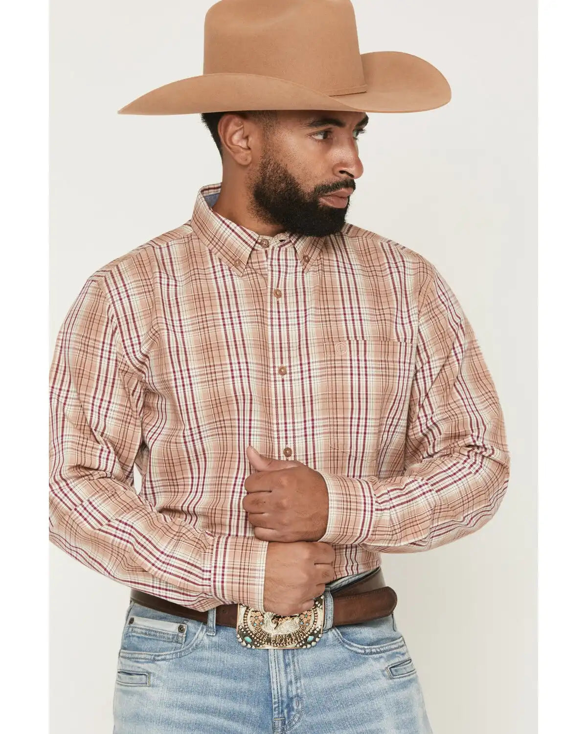 Cody James Men's Bodie Plaid Print Long Sleeve Button-Down Stretch Western Shirt