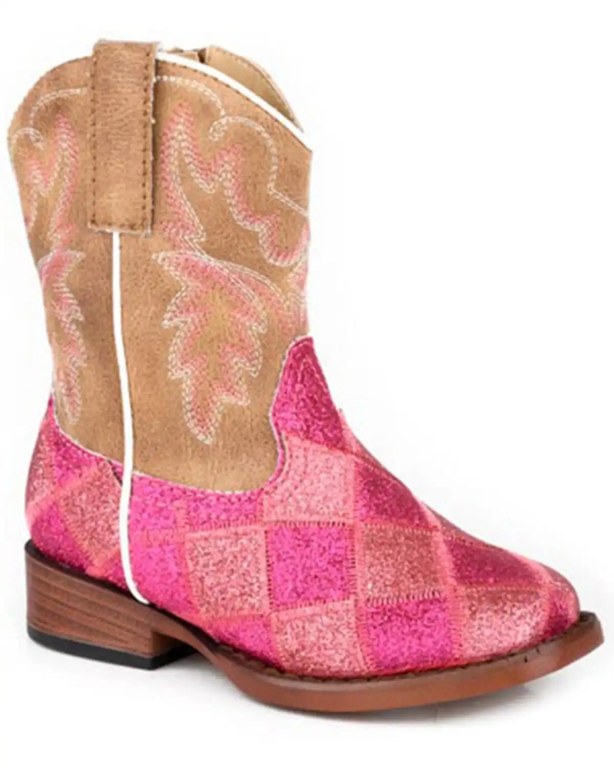Roper Toddler Girls' Glitter Blocks Western Boots - Broad Square Toe