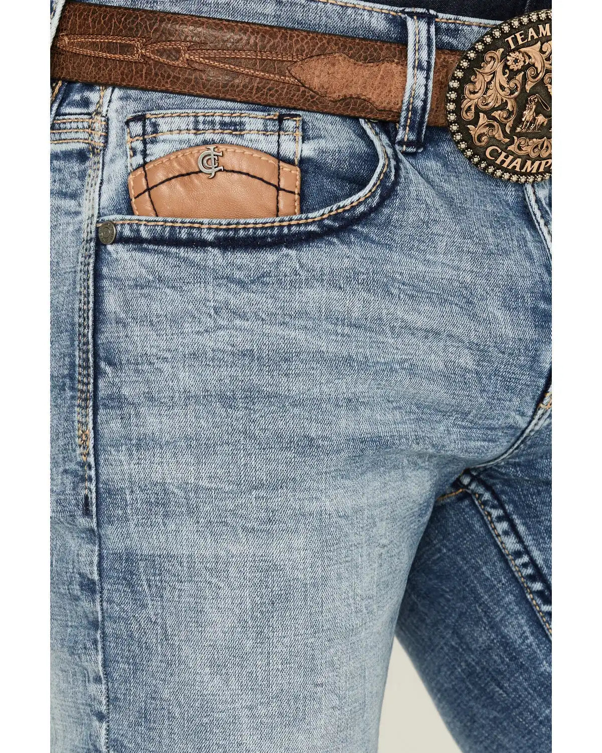 Cody James Men's Clover Leaf Wash Jackson Slim Straight Stretch Denim Jeans