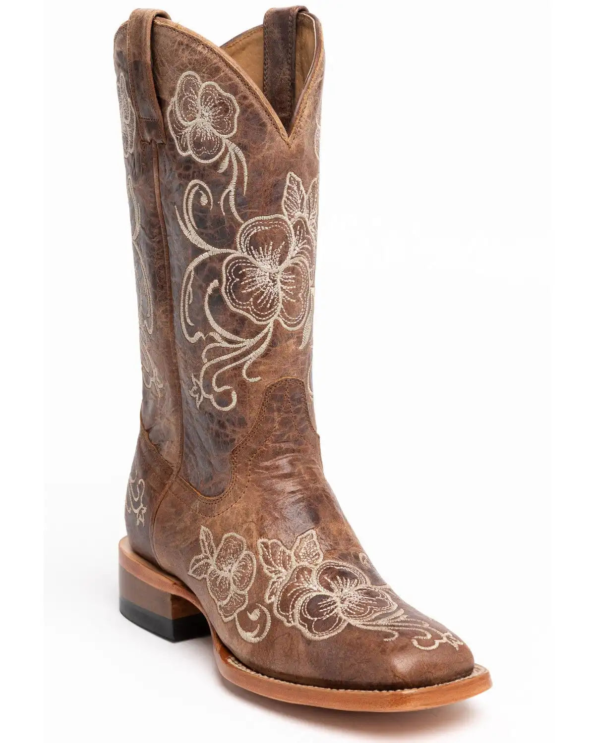Shyanne Women's Lasy Floral Embroidered Western Boots - Broad Square Toe