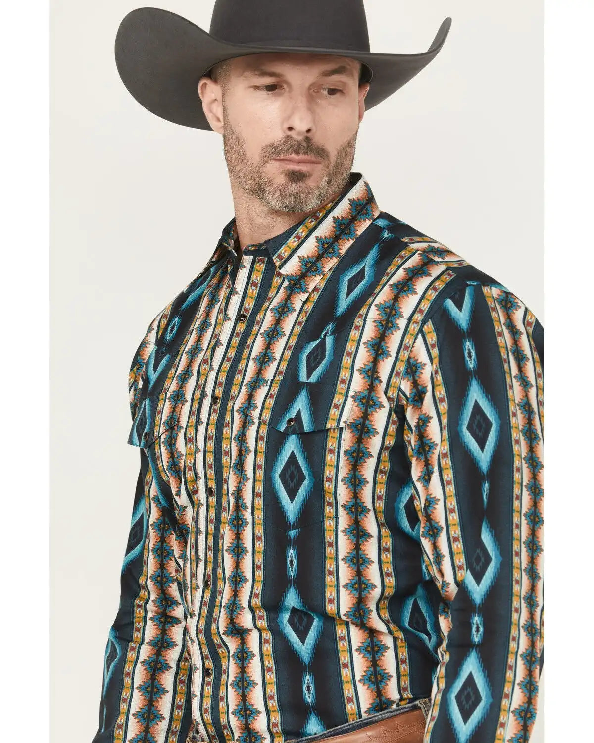 Wrangler Men's Checotah Southwestern Print Long Sleeve Snap Western Shirt