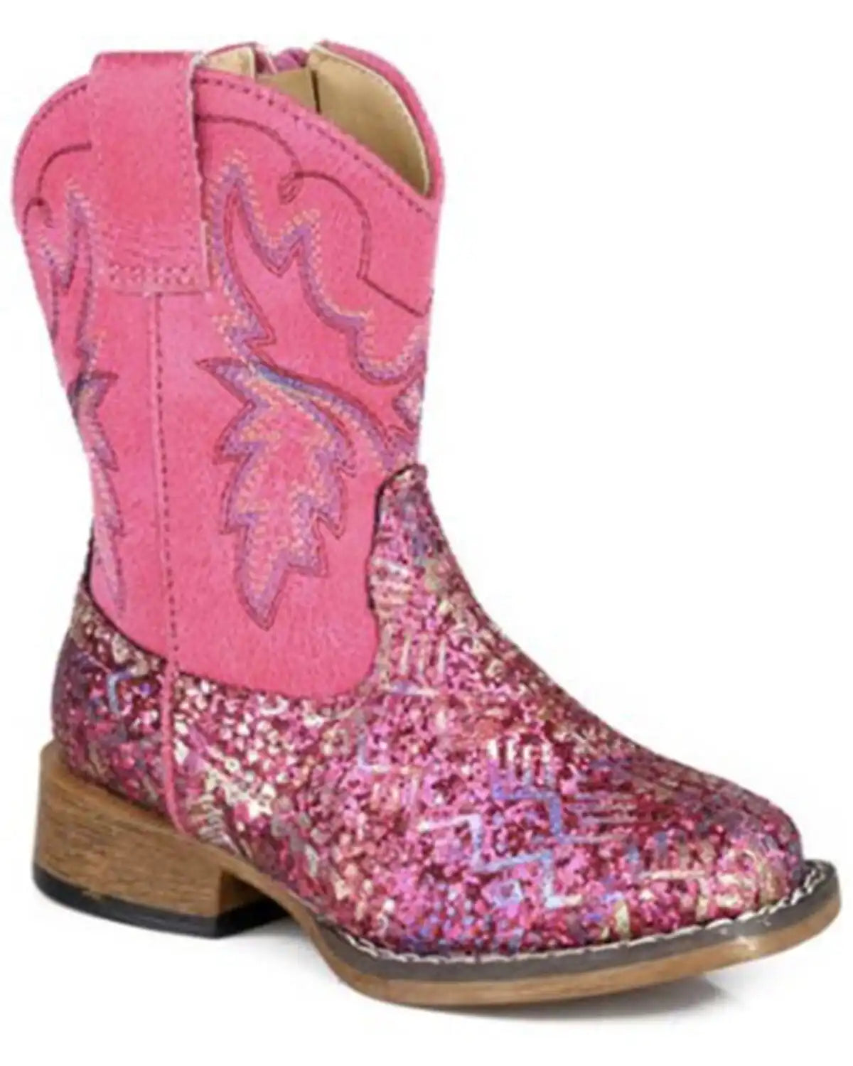 Roper Toddler Girls' Glitter Southwestern II Western Boots - Broad Square Toe