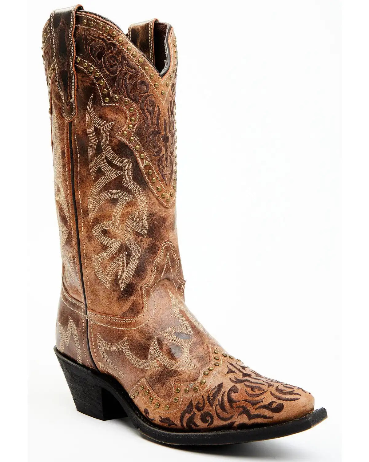 Laredo Women's Braylynn Studded Leather Western Performance Boots - Snip Toe