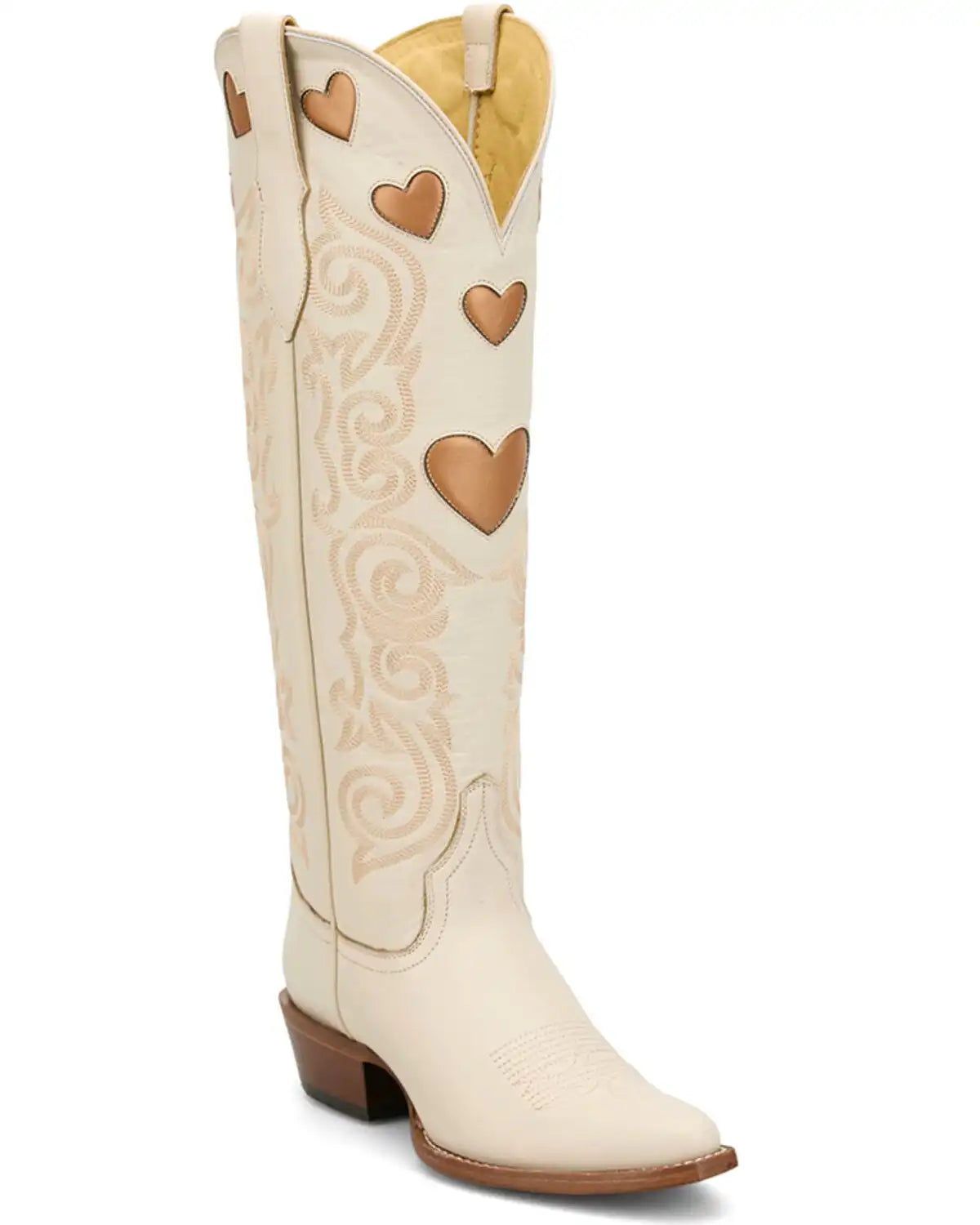 Justin Women's Heart Inlay Tall Western Boots - Snip Toe