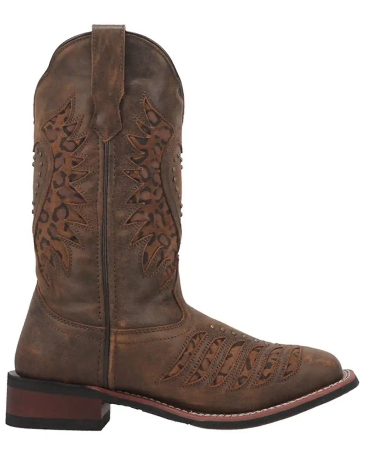 Laredo Women's Stella Leopard Print Inlay Studded Western Performance Boots - Square Toe