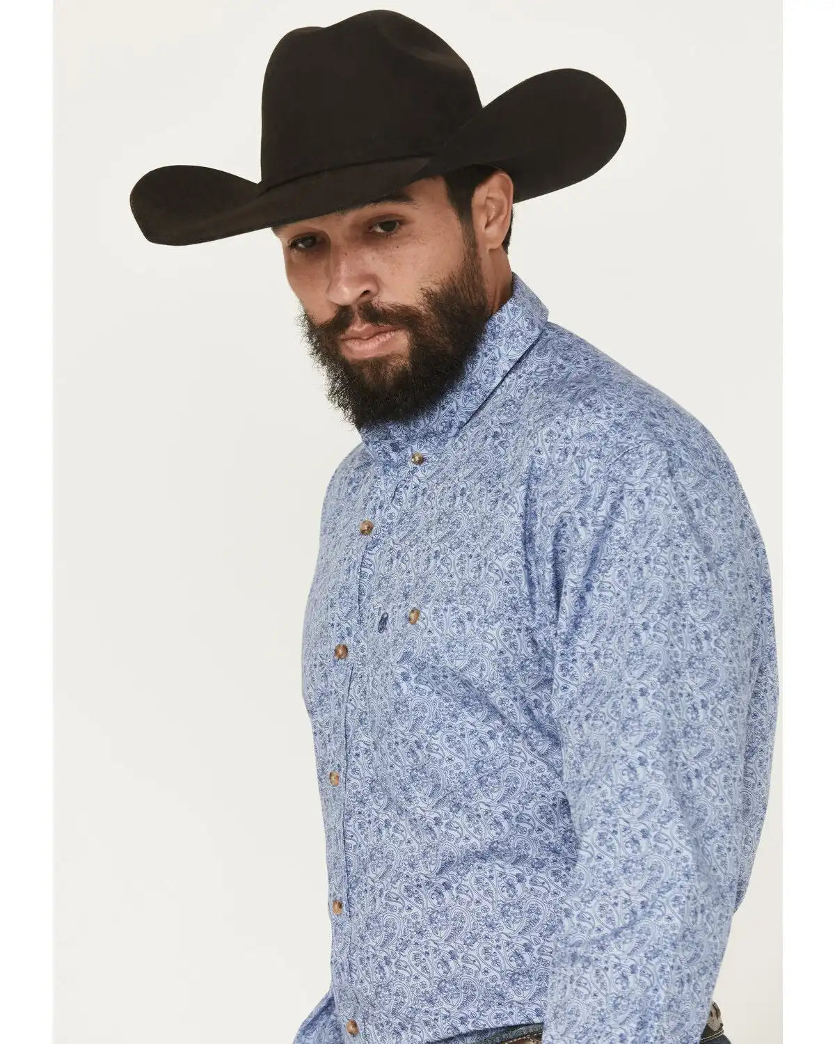 Wrangler Men's Paisley Print Long Sleeve Button-Down Stretch Western Shirt