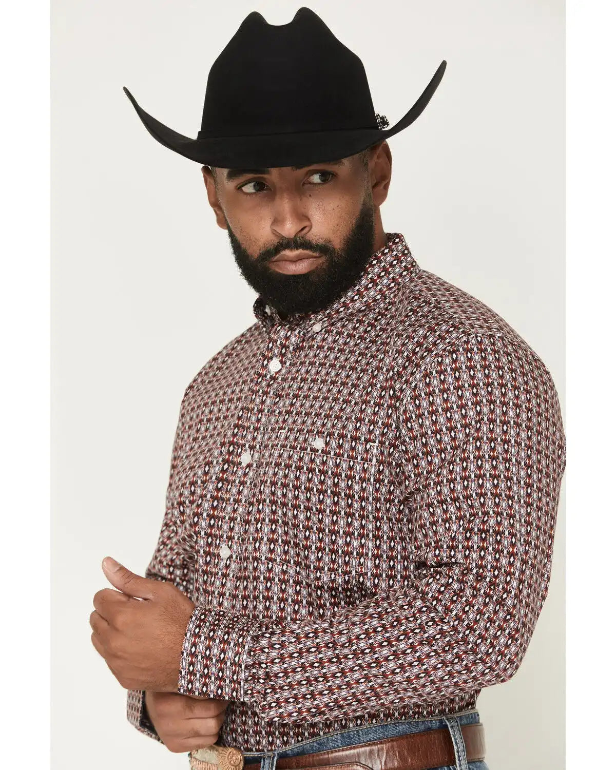 RANK 45® Men's Sunburst Geo Print Long Sleeve Button-Down Western Shirt