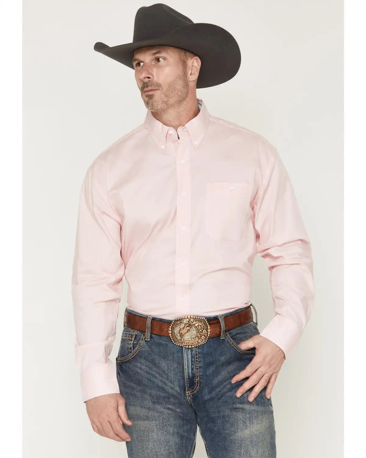 George Strait by Wrangler Men's Solid Long Sleeve Button-Down Stretch Western Shirt