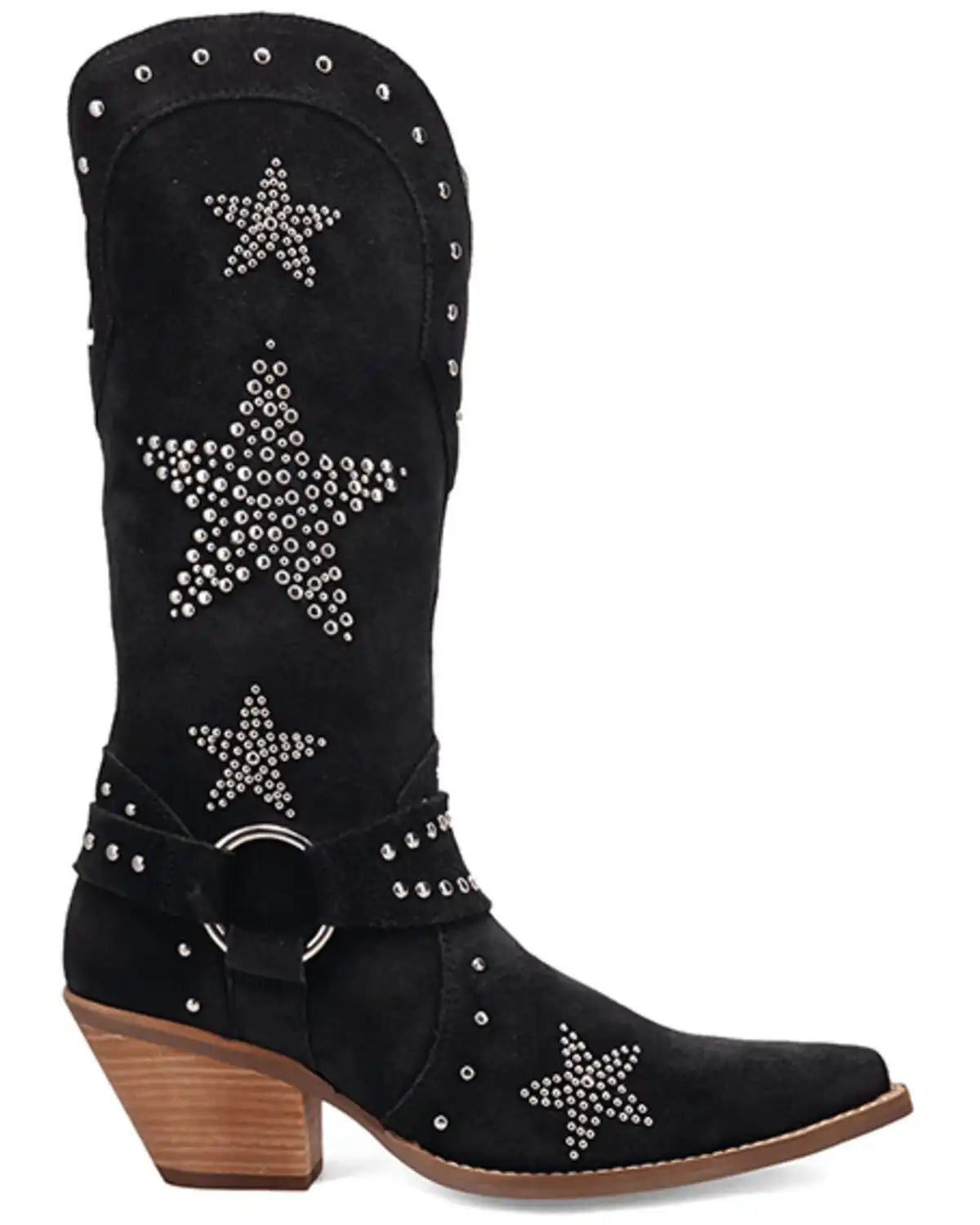 Dingo Women's Lucky Stars Embellished Suede Tall Western Boots - Round Toe