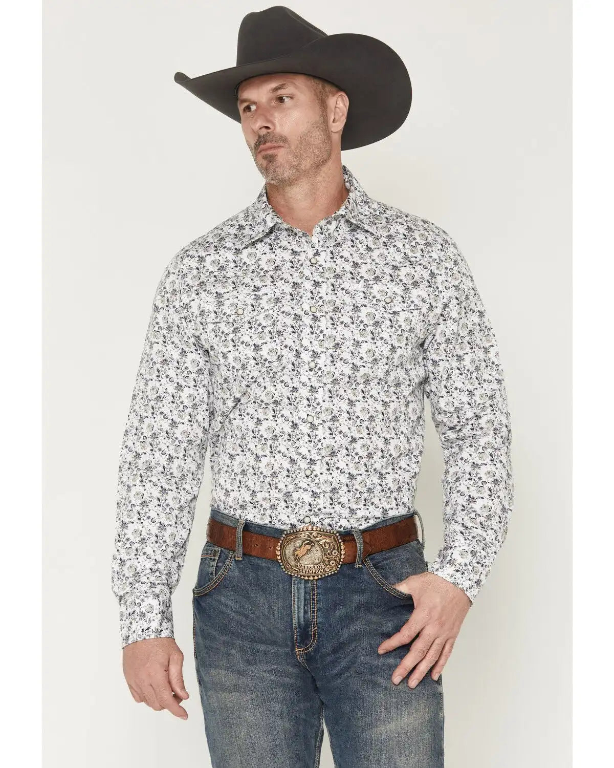 Wrangler Retro Men's Premium Floral Print Long Sleeve Snap Western Shirt