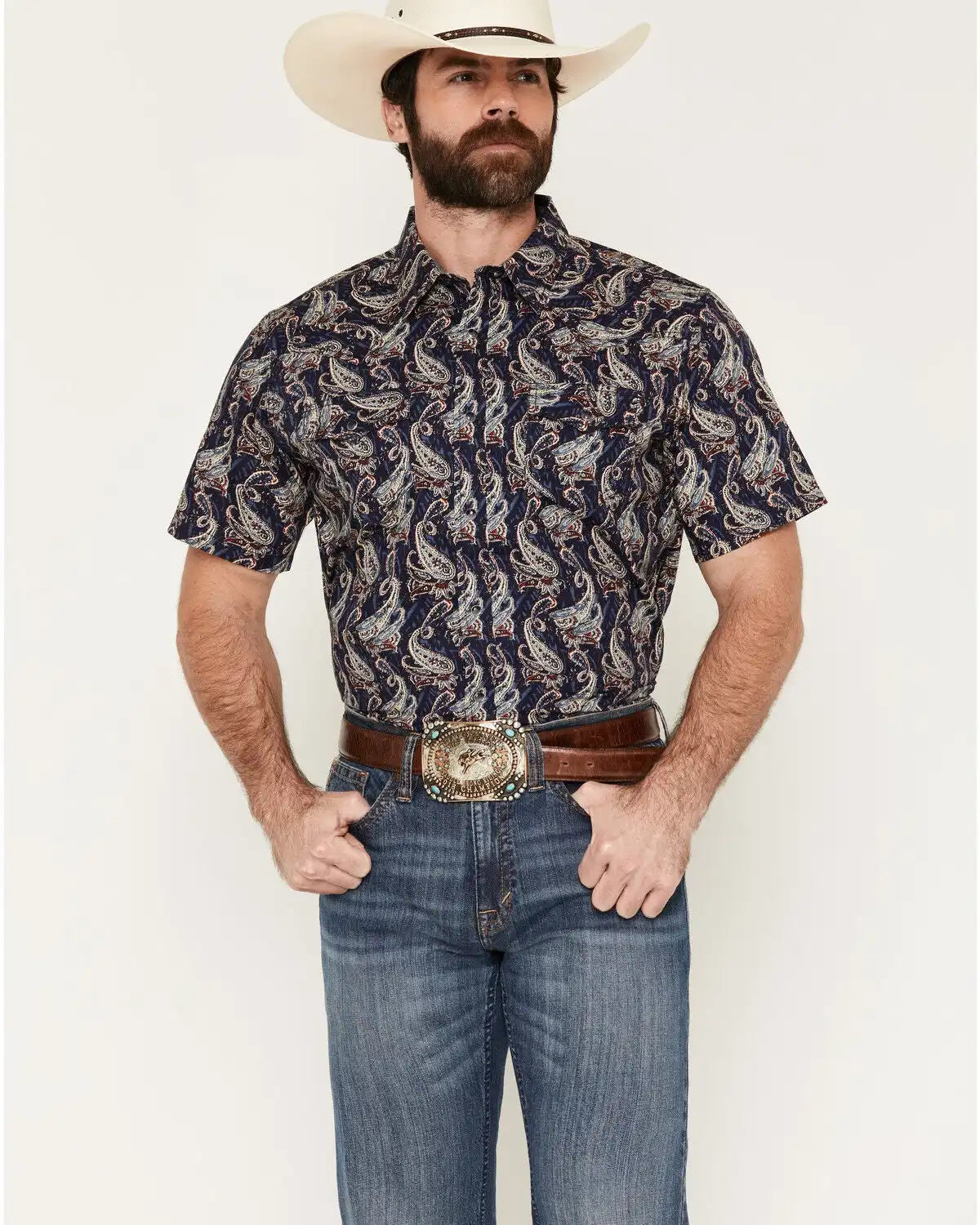 Cody James Men's Easy Livin' Paisley Print Short Sleeve Snap Western Shirt