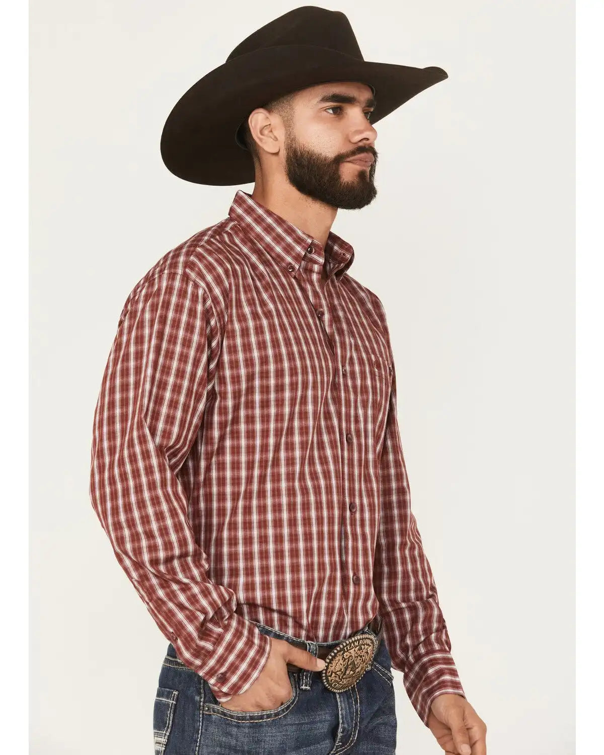 Wrangler Men's Plaid Print Long Sleeve Button-Down Stretch Western Shirt - Tall