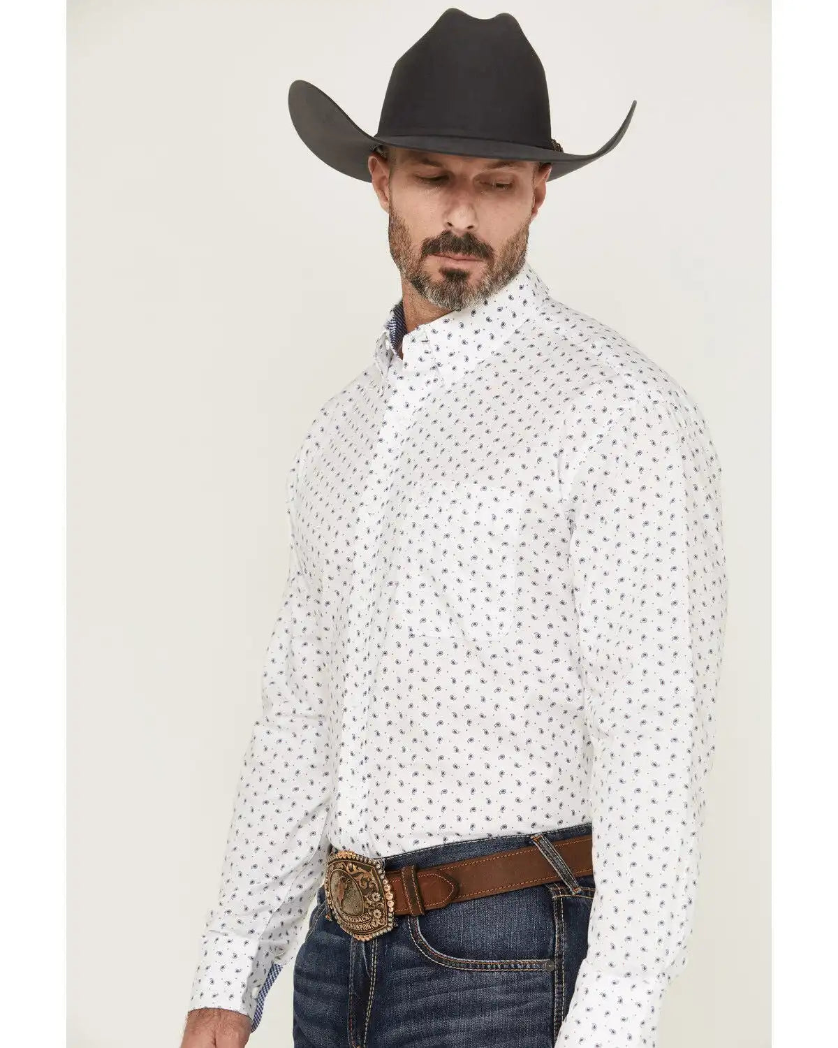 George Strait by Wrangler Men's Paisley Print Long Sleeve Button-Down Stretch Western Shirt