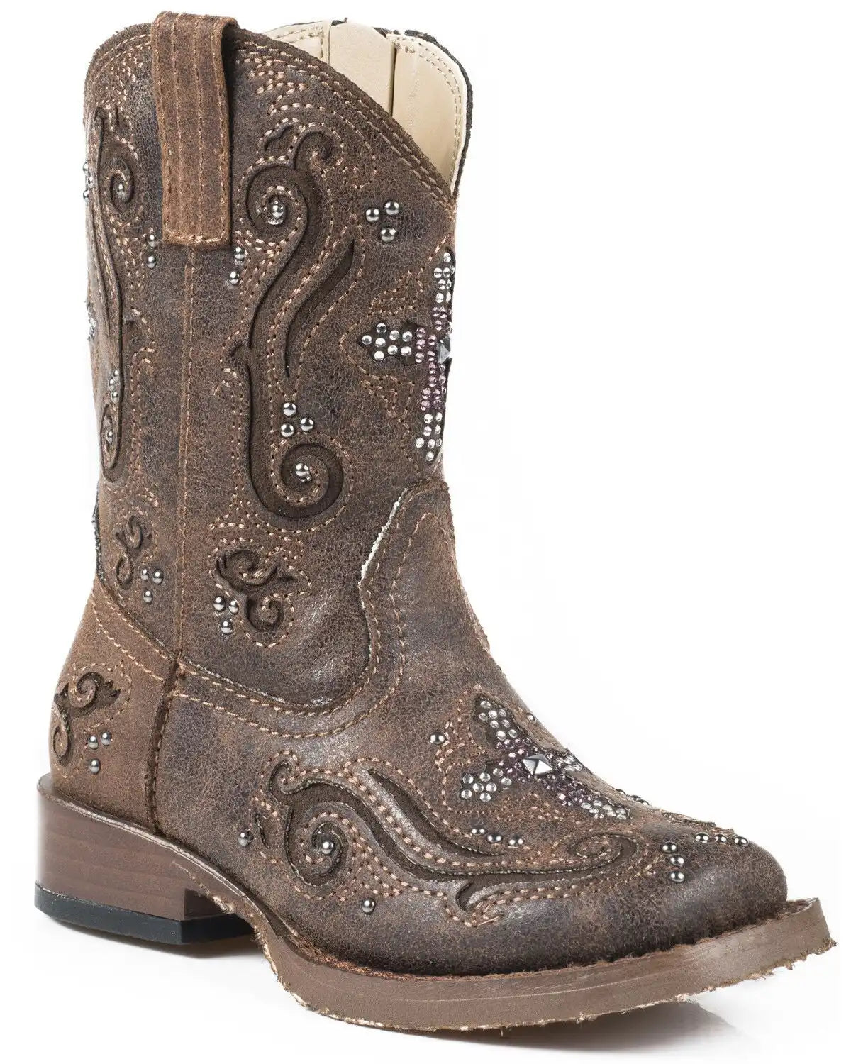 Roper Toddler Girls' Crystal Cross Inlay Western Boots - Square Toe