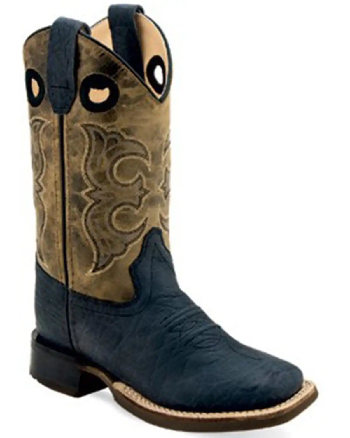 Old West Boys' Bull Hide Print Western Boots - Broad Square Toe