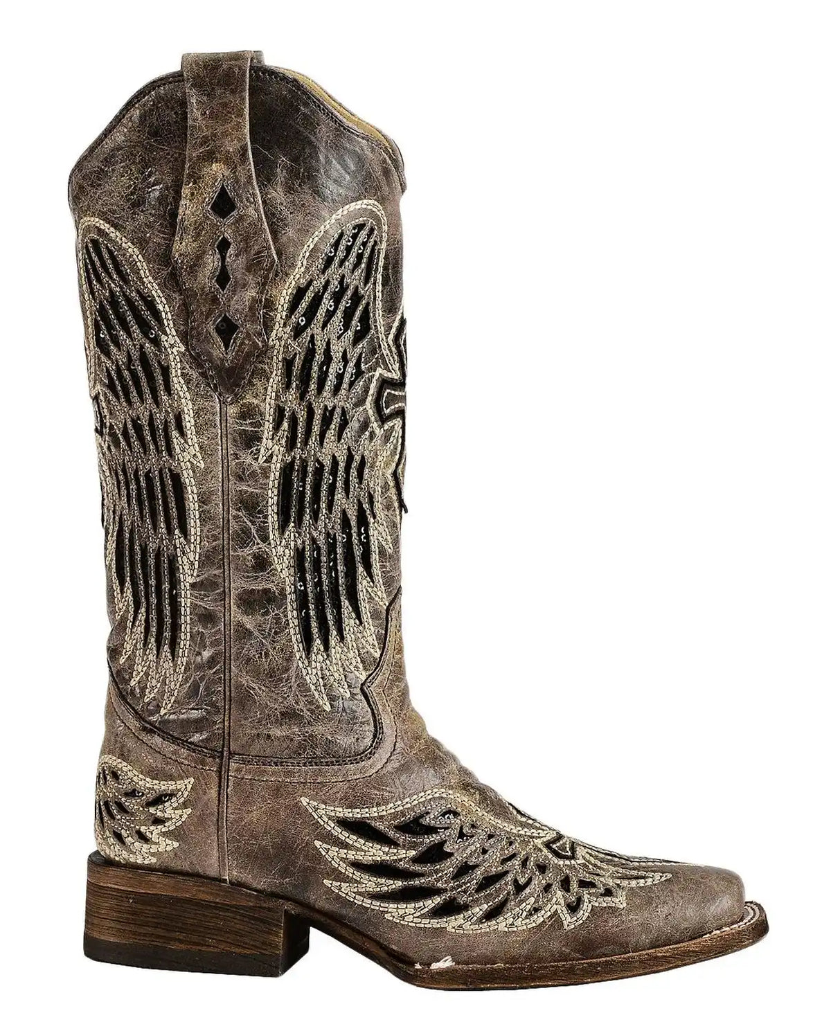 Corral Women's Sequin Wing & Cross Inlay Western Boots - Square Toe