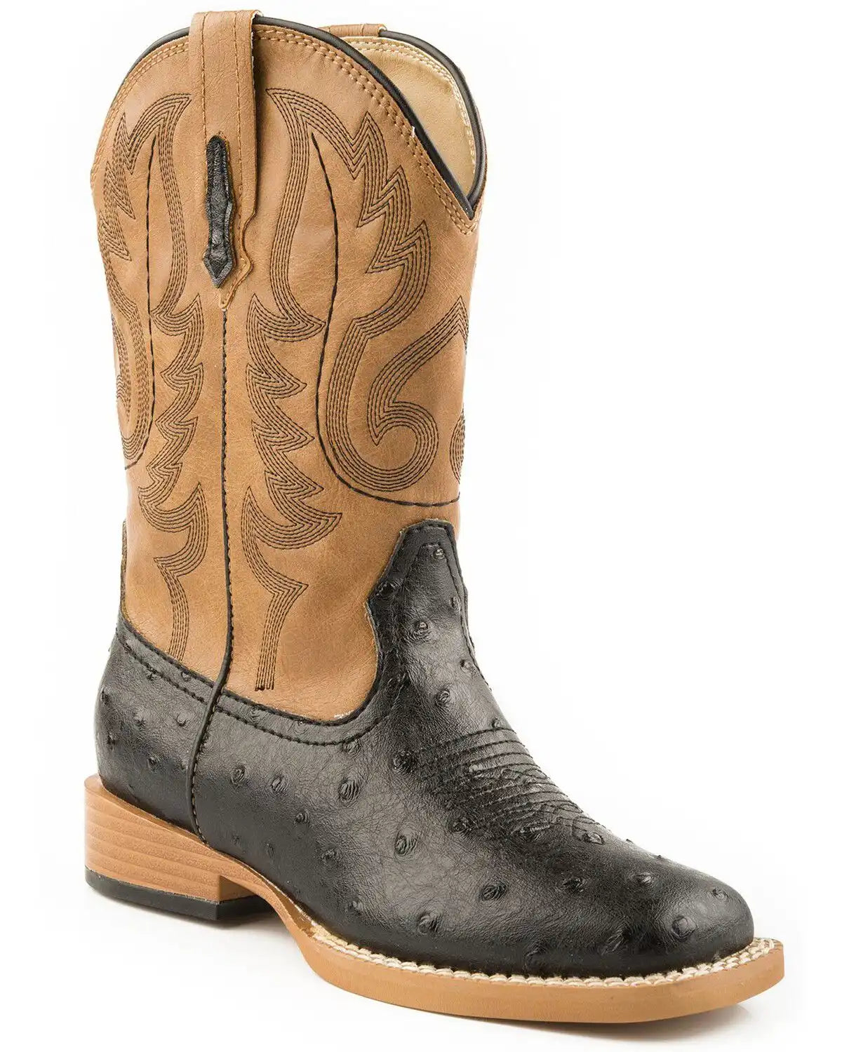 Roper Boys' Faux Ostrich Print Western Boots - Square Toe