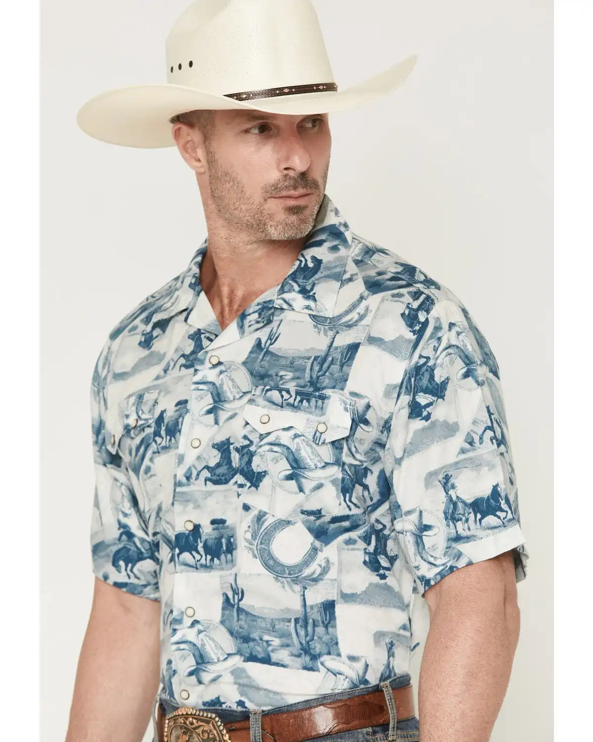 Wrangler Men's Coconut Cowboy Printed Short Sleeve Snap Western Shirt