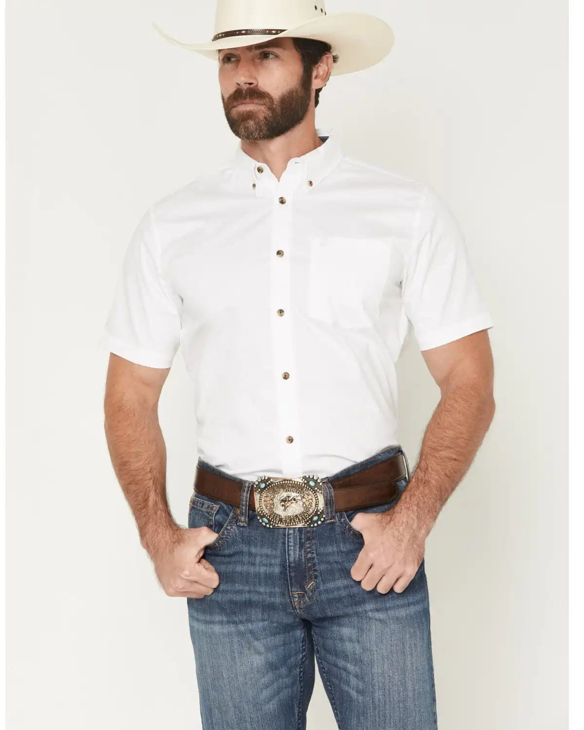 Cody James Men's Basic Solid Short Sleeve Button-Down Stretch Western Shirt - Tall
