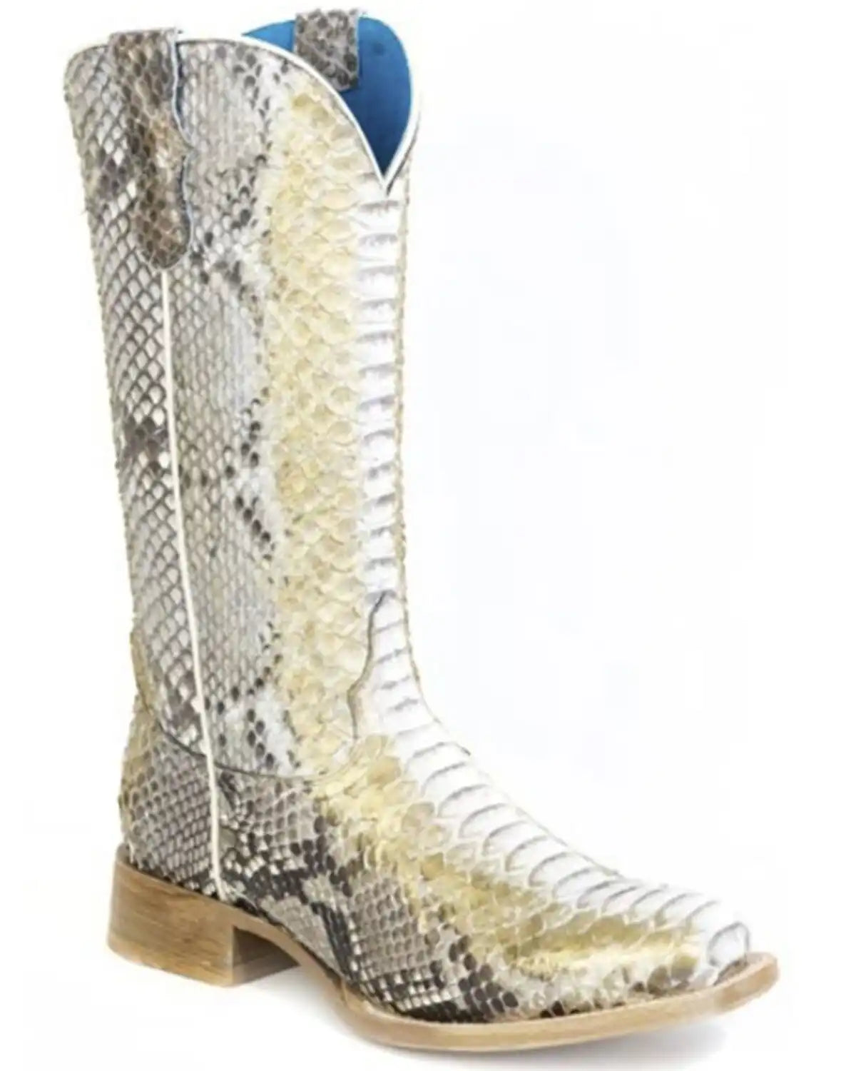 Roper Women's White Snow Exotic Python Western Boots - Broad Square Toe