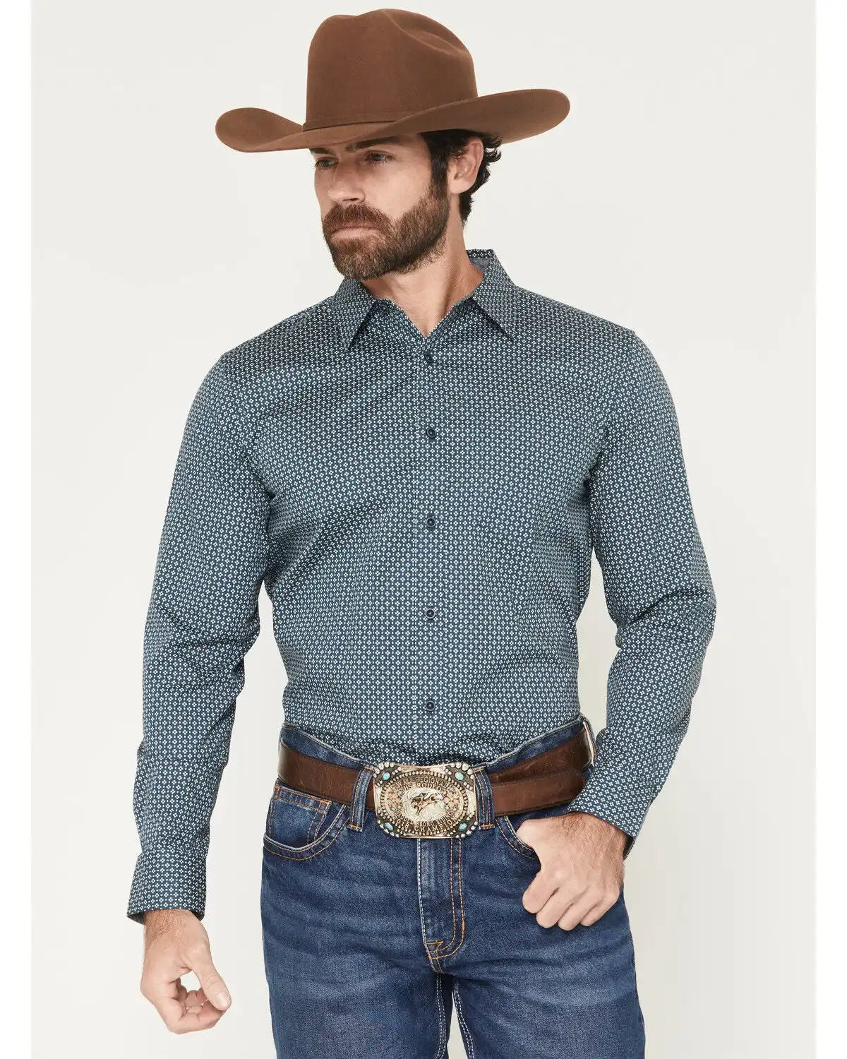 Cody James Men's Bourbon Geo Print Long Sleeve Button-Down Stretch Western Shirt - Tall