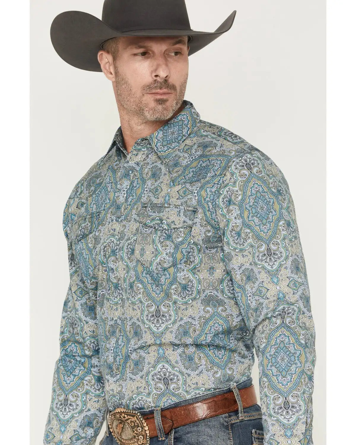 Gibson Trading Co Men's Throwback Paisley Print Long Sleeve Western Shirt