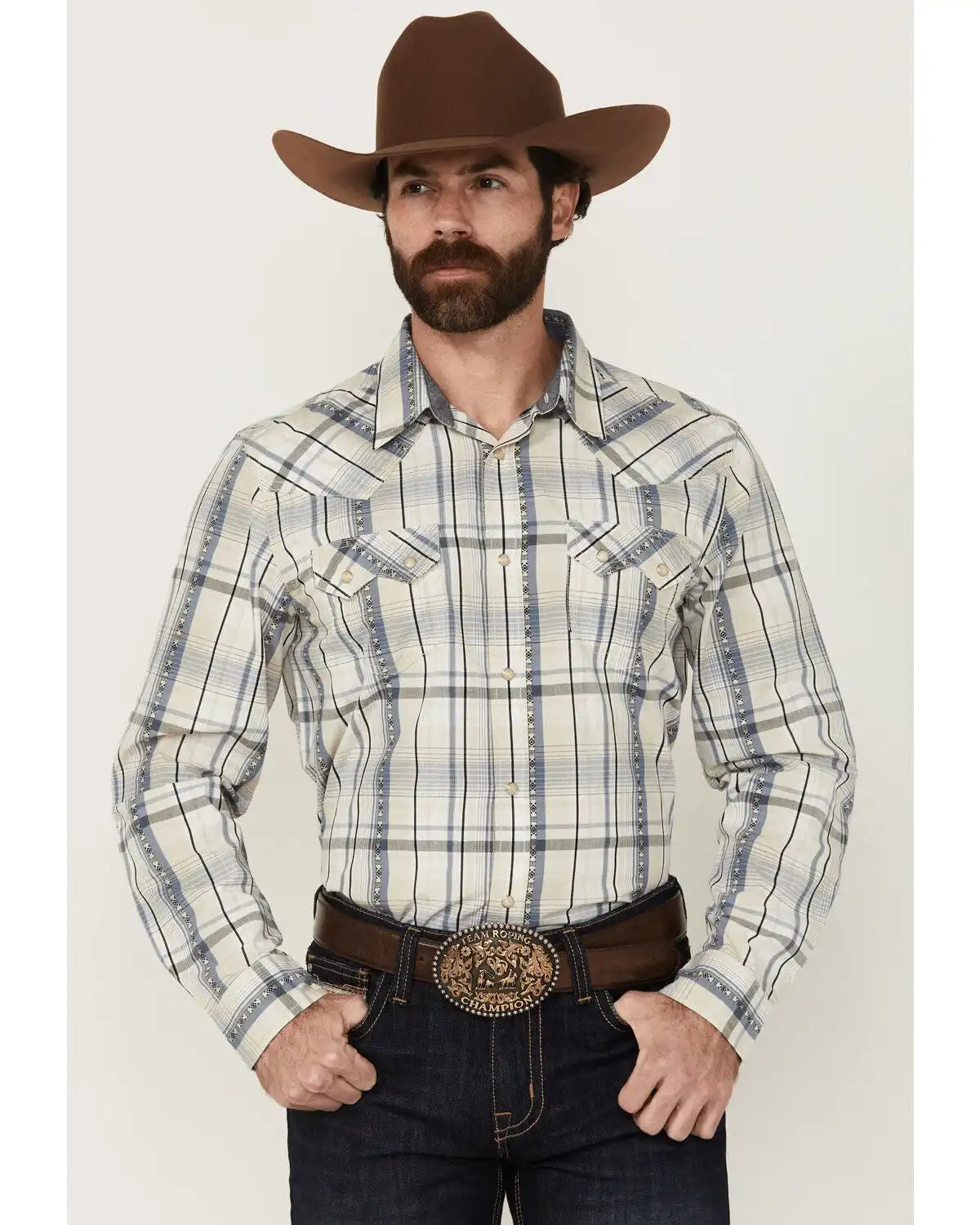 Cody James Men's Western Wind Plaid Print Long Sleeve Snap Western Shirt - Tall