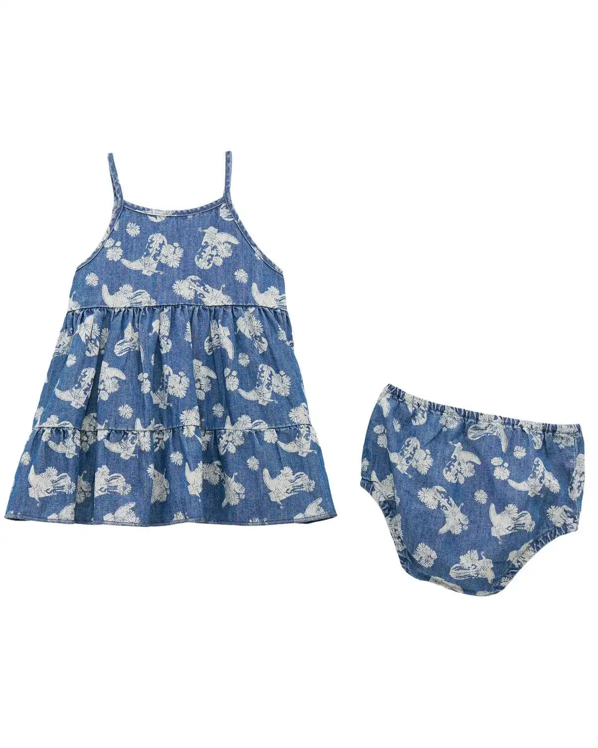 Wrangler Infant Girls' Floral Boot Sleeveless Denim Dress - 2 Piece