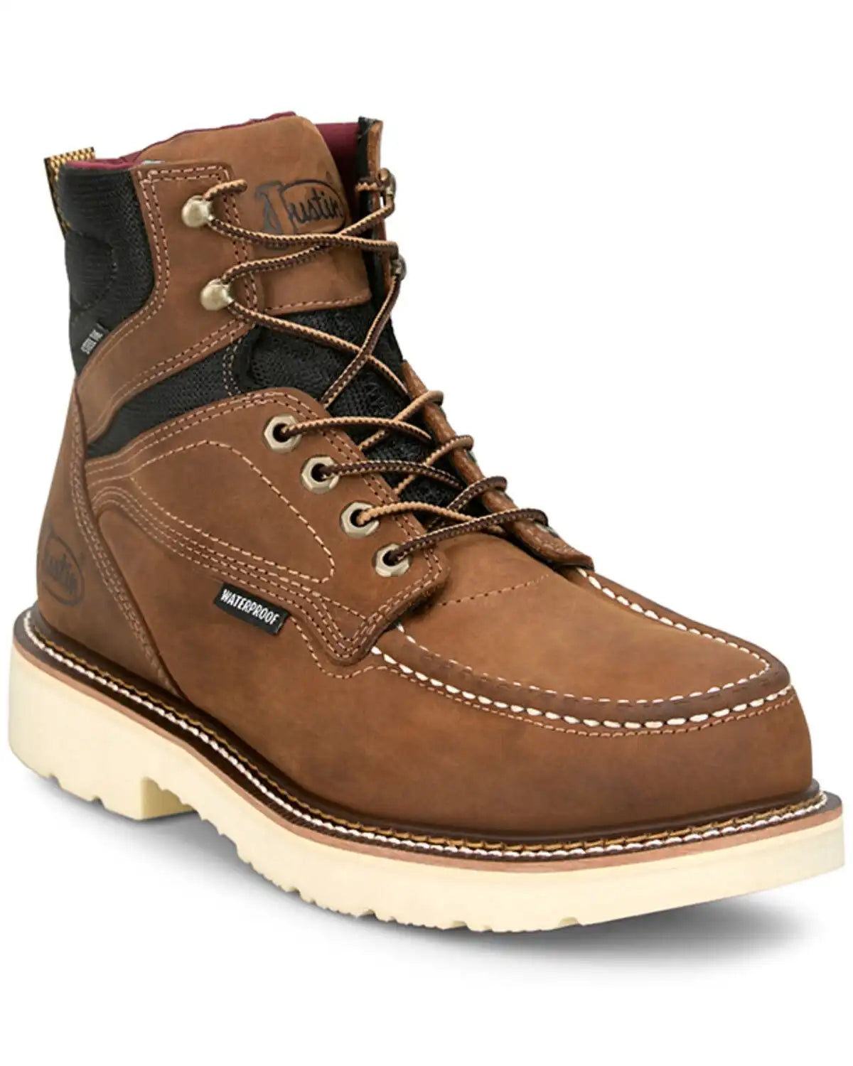 Justin Men's Bristol 6" Lace-Up Waterproof Moc Work Boots - Steel Toe