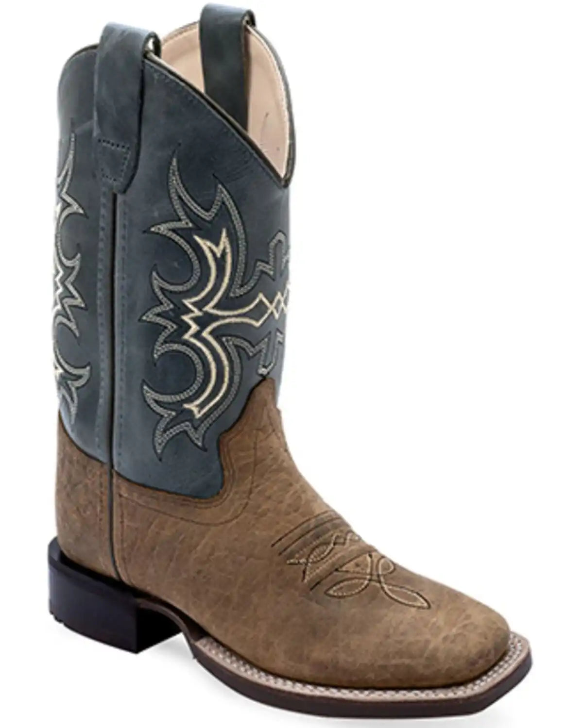Old West Boys' Hand Corded Western Boots - Broad Square Toe