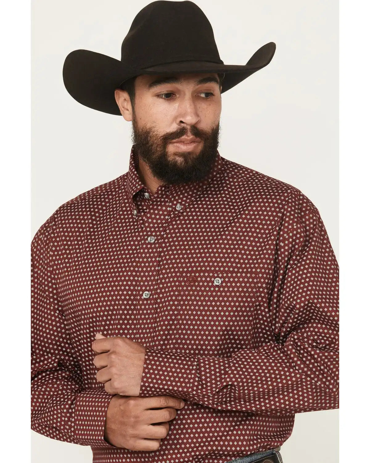 George Strait by Wrangler Men's Medallion Print Long Sleeve Button-Down Stretch Western Shirt - Big