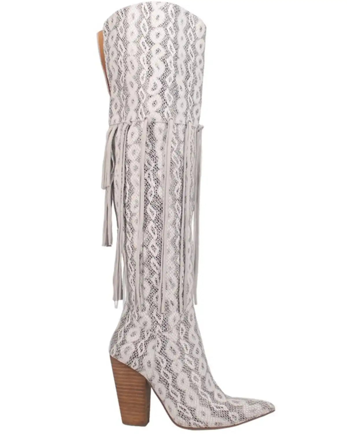 Dingo Women's Kitty Kat Snake Print Fringe Tall Western Boot - Round Toe