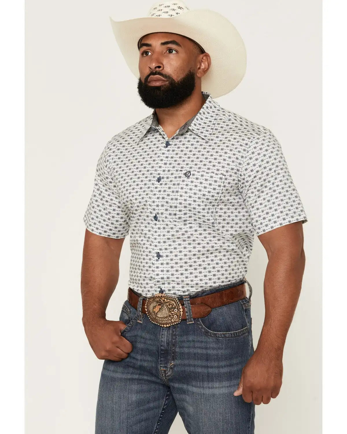 Cody James Men's Re Ride Geo Print Short Sleeve Button-Down Stretch Western Shirt