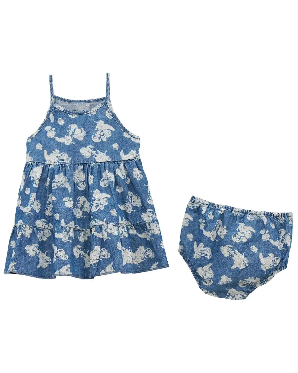 Wrangler Infant Girls' Floral Boot Sleeveless Denim Dress - 2 Piece
