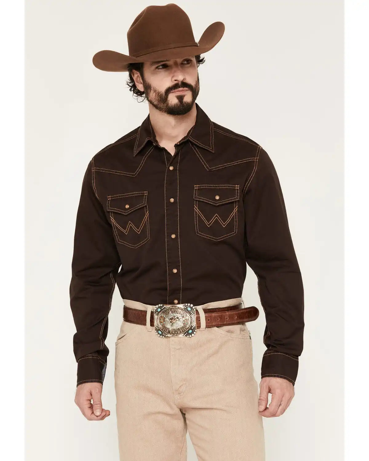 Wrangler Retro Men's Solid Long Sleeve Snap Western Shirt