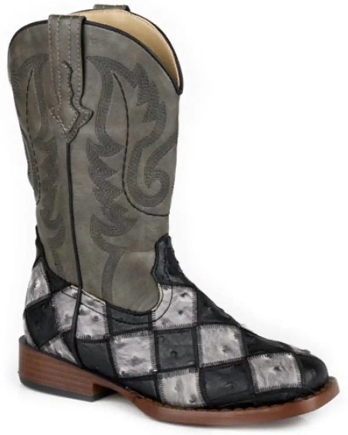 Roper Little Boys' Bird Blocks Ostrich Print Western Boots - Broad Square Toe