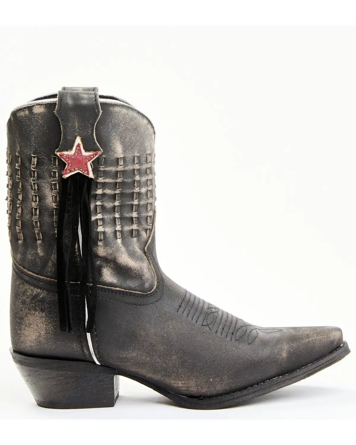 Laredo Women's Black Distressed Fringe Western Boots - Snip Toe